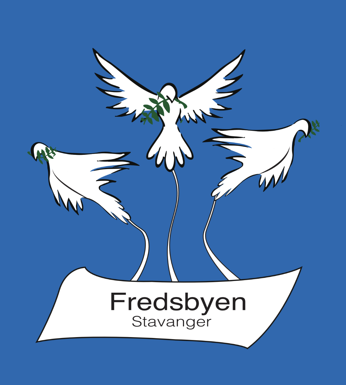 Fredsbyen Stavanger — logo med tre fredsduer og olivengren